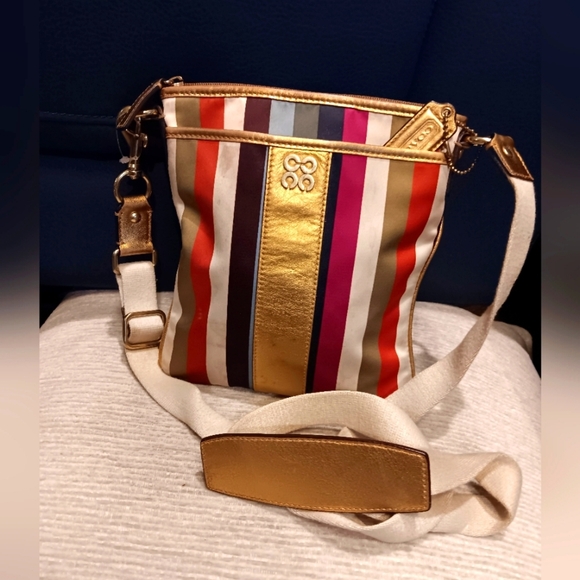 Y2K Coach Multicolor Striped Crossbody Bag with Gold Accents - Picture 1 of 4